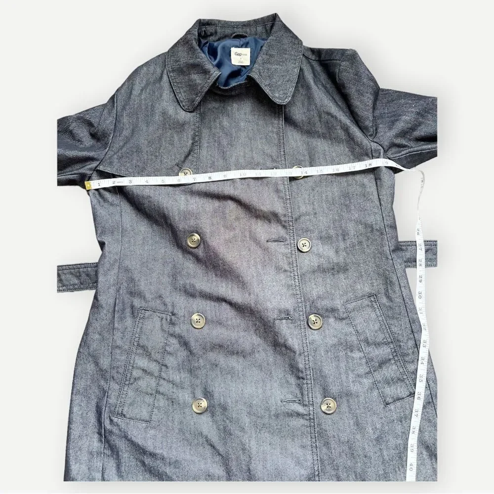 Gap Belted Blue Denim Double Breasted Lined Collared Jean Jacket Coat. Small.